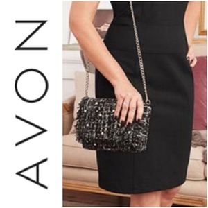 NWOT Tweed Crossbody Chain Handbag Pearl Accents